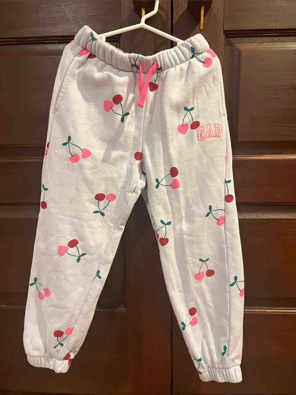 GAP light blue  Joggers with Pink & Red Cherry Print